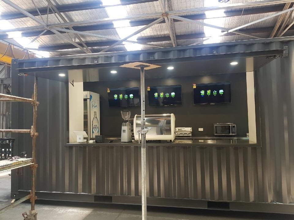 Completed container café with a large open service counter